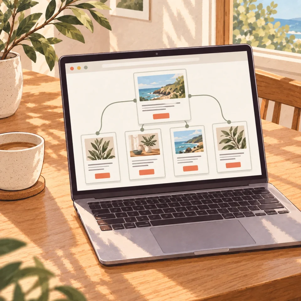 Illustratie van websitepagina’s op een laptop